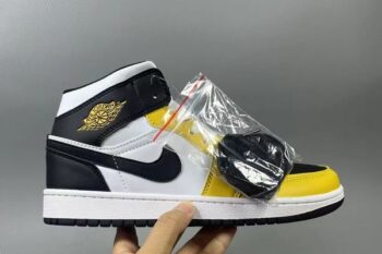 Air Jordan 1 Mid White Black Yellow Men's